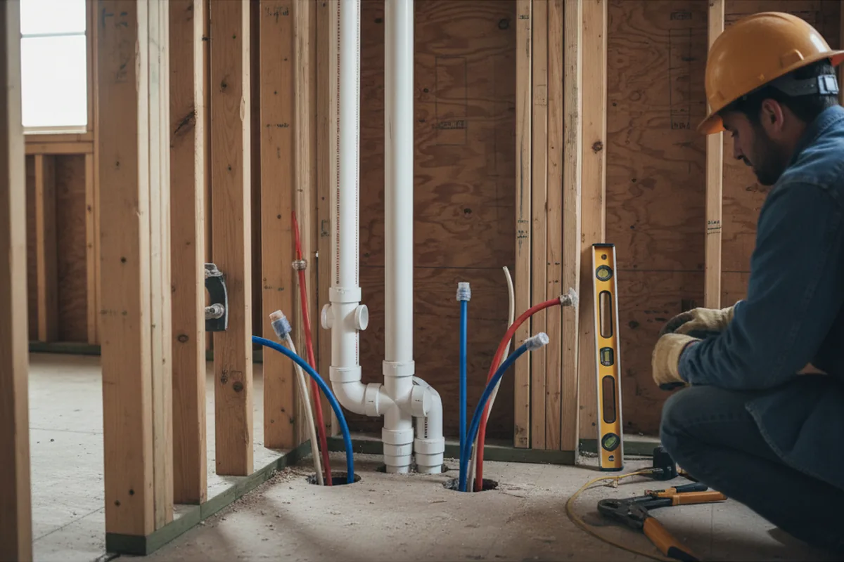 Drain and supply rough-in during Drain Cleaning in Lewisville
